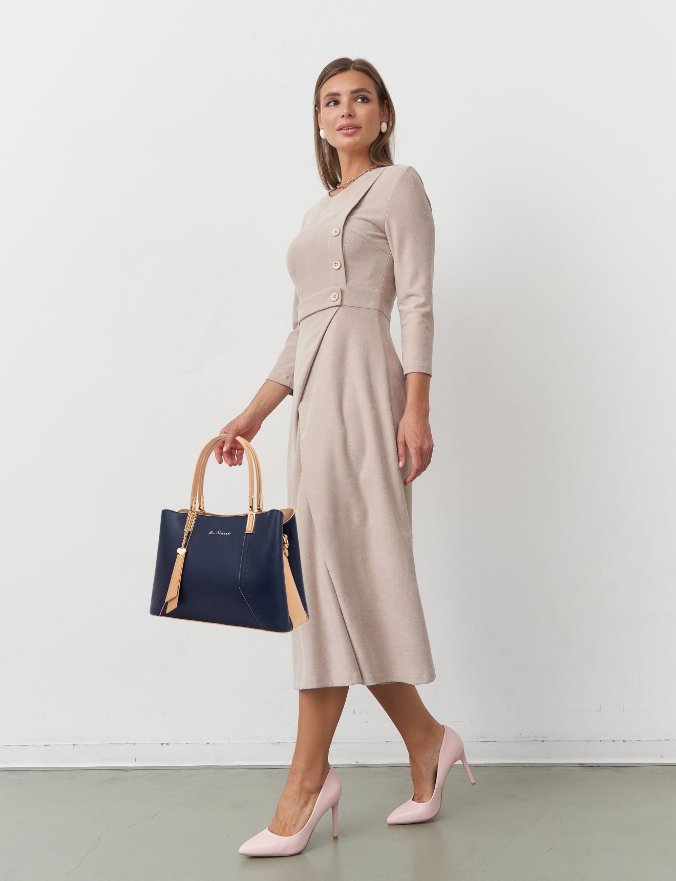 ELLEN VEGAN TRIPLE COMPARTMENT BAG- XB-2379-NVY/CAM- NEW IN