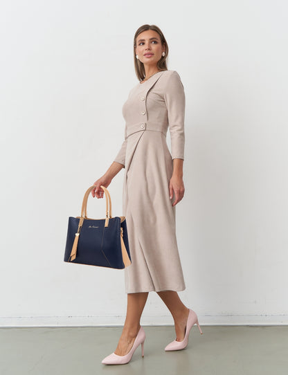 ELLEN VEGAN TRIPLE COMPARTMENT BAG- XB-2379-NVY/CAM- NEW IN