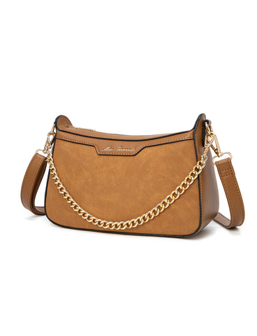 ASHLEY VEGAN SOULDER BAG CHAIN DETAIL- XB-2380-TAN- NEW IN
