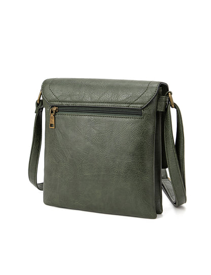 IMOGEN VEGAN FLAP OVER XBODY BAG- XB-2381-OLIVE- NEW IN