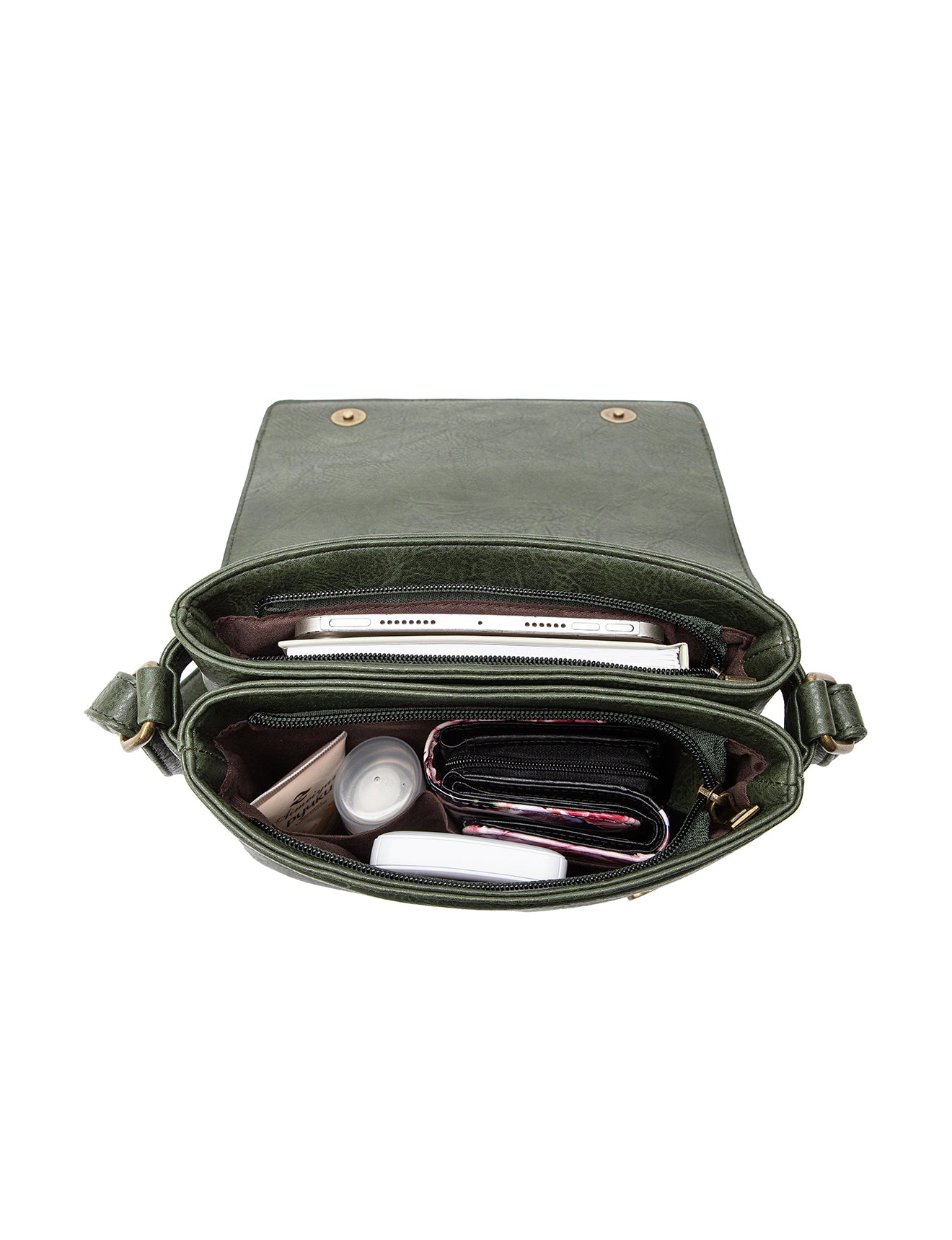 IMOGEN VEGAN FLAP OVER XBODY BAG- XB-2381-OLIVE- NEW IN