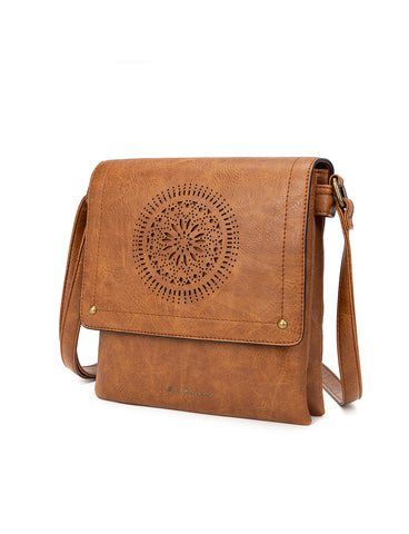 IMOGEN VEGAN FLAP OVER XBODY BAG- XB-2381-TAN- NEW IN