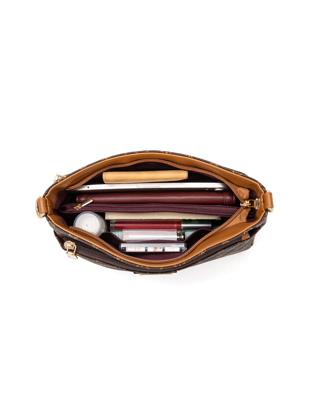 ROME TRIPLE COMPARTMENT XBODY BAG - WHITE & TAUPE