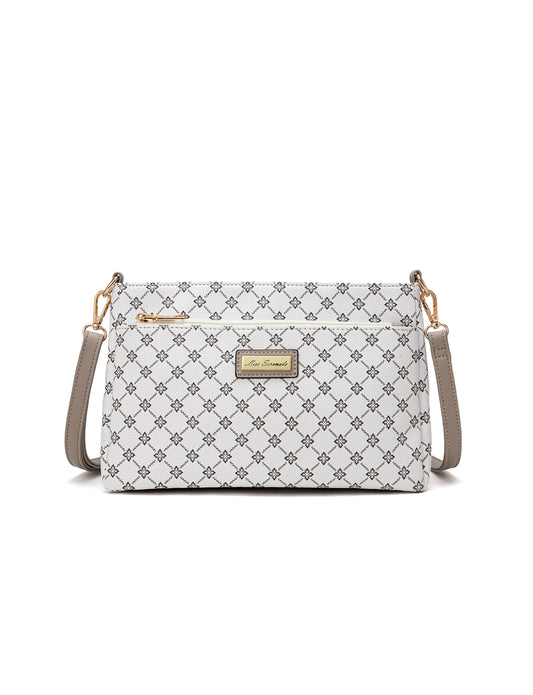 ROME TRIPLE COMPARTMENT XBODY BAG - WHITE & TAUPE