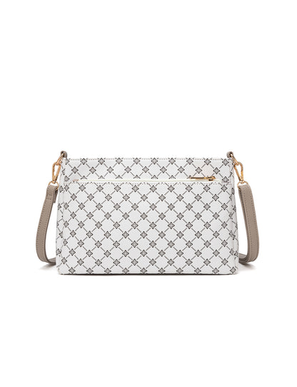 ROME TRIPLE COMPARTMENT XBODY BAG - WHITE & TAUPE