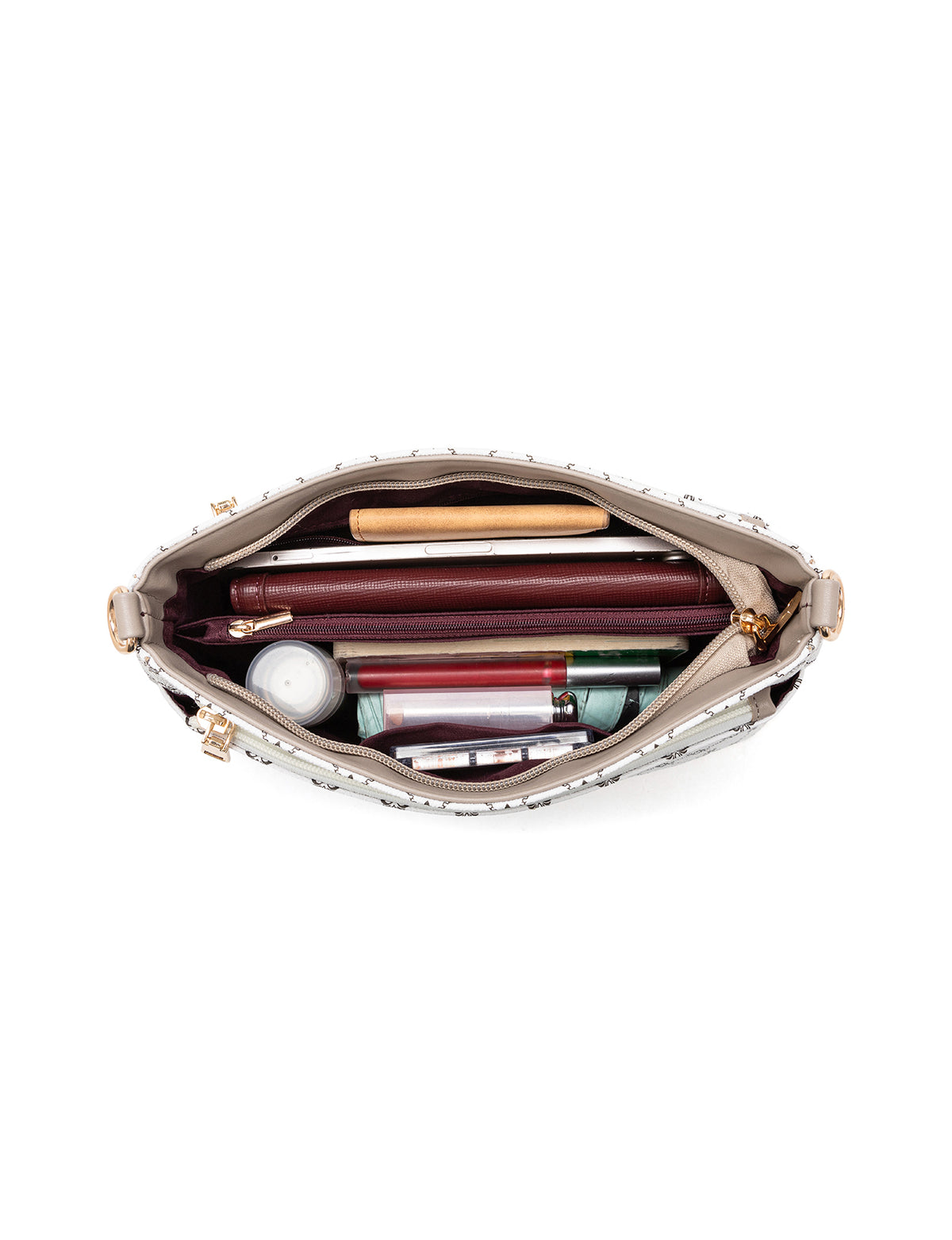 ROME TRIPLE COMPARTMENT XBODY BAG - WHITE & TAUPE