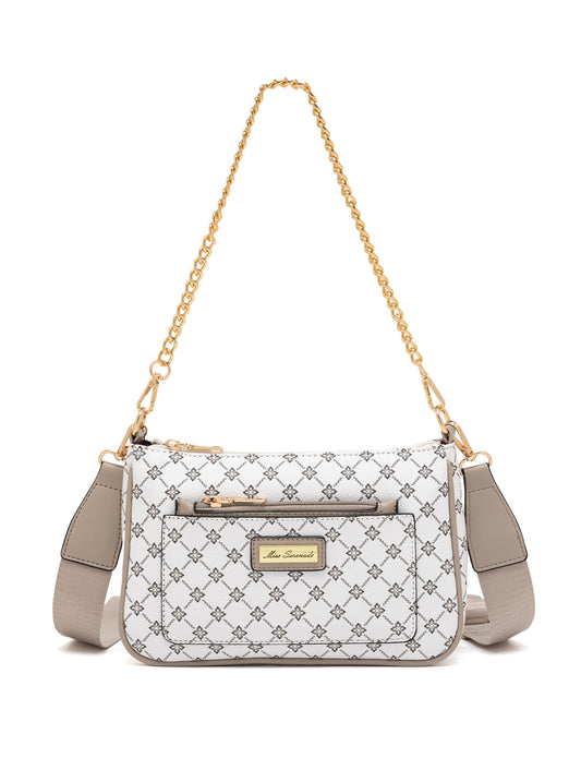 MILANO XBODY BAG WITH REMOVABLE ZIP COIN PURSE - WHITE & TAUPE