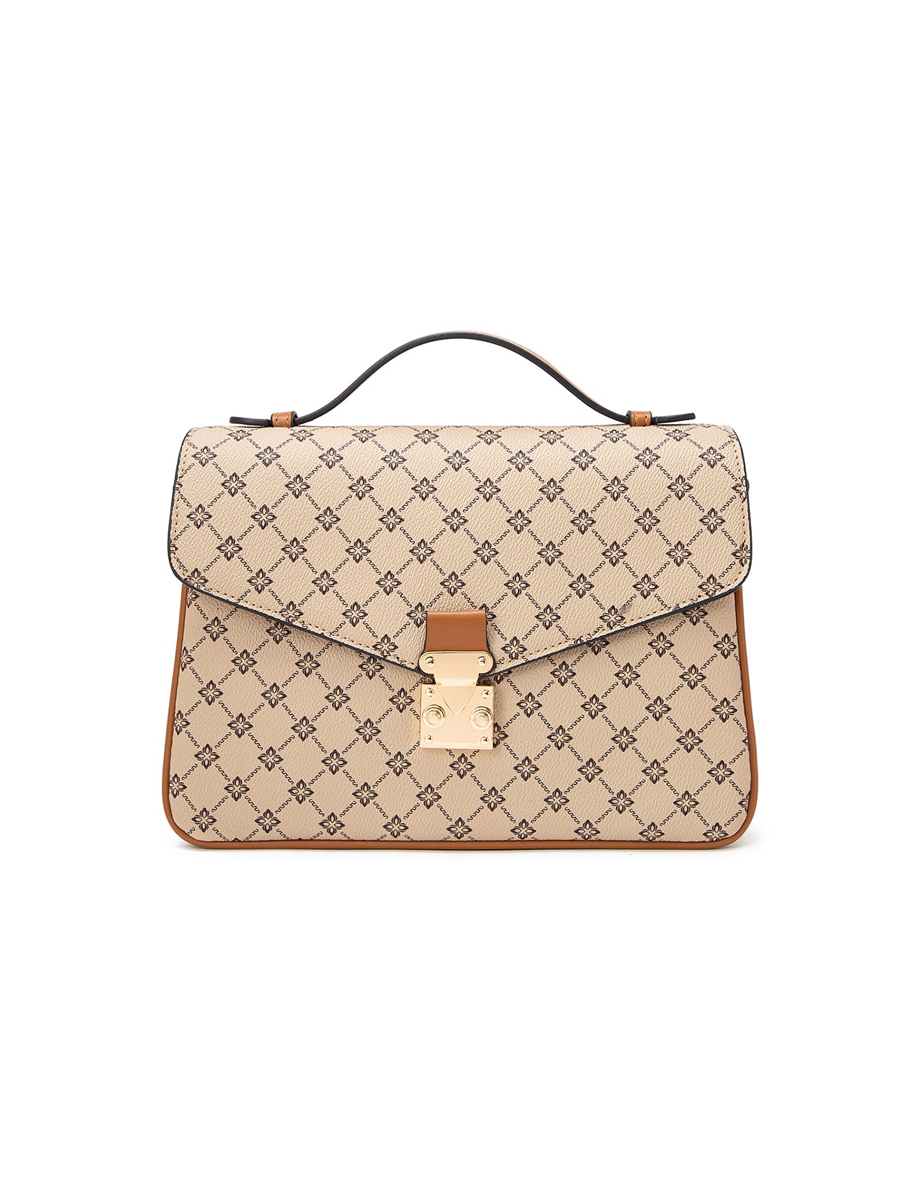 NAPLES TRIPLE COMPARTMENT BAG W/ CHAIN DETAIL AND ADJUSTABLE XBODY STRAP - BEIGE
