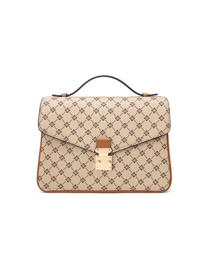 NAPLES TRIPLE COMPARTMENT BAG W/ CHAIN DETAIL AND ADJUSTABLE XBODY STRAP - BEIGE