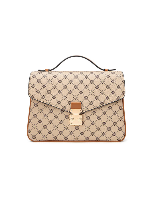 NAPLES TRIPLE COMPARTMENT BAG W/ CHAIN DETAIL AND ADJUSTABLE XBODY STRAP - BEIGE