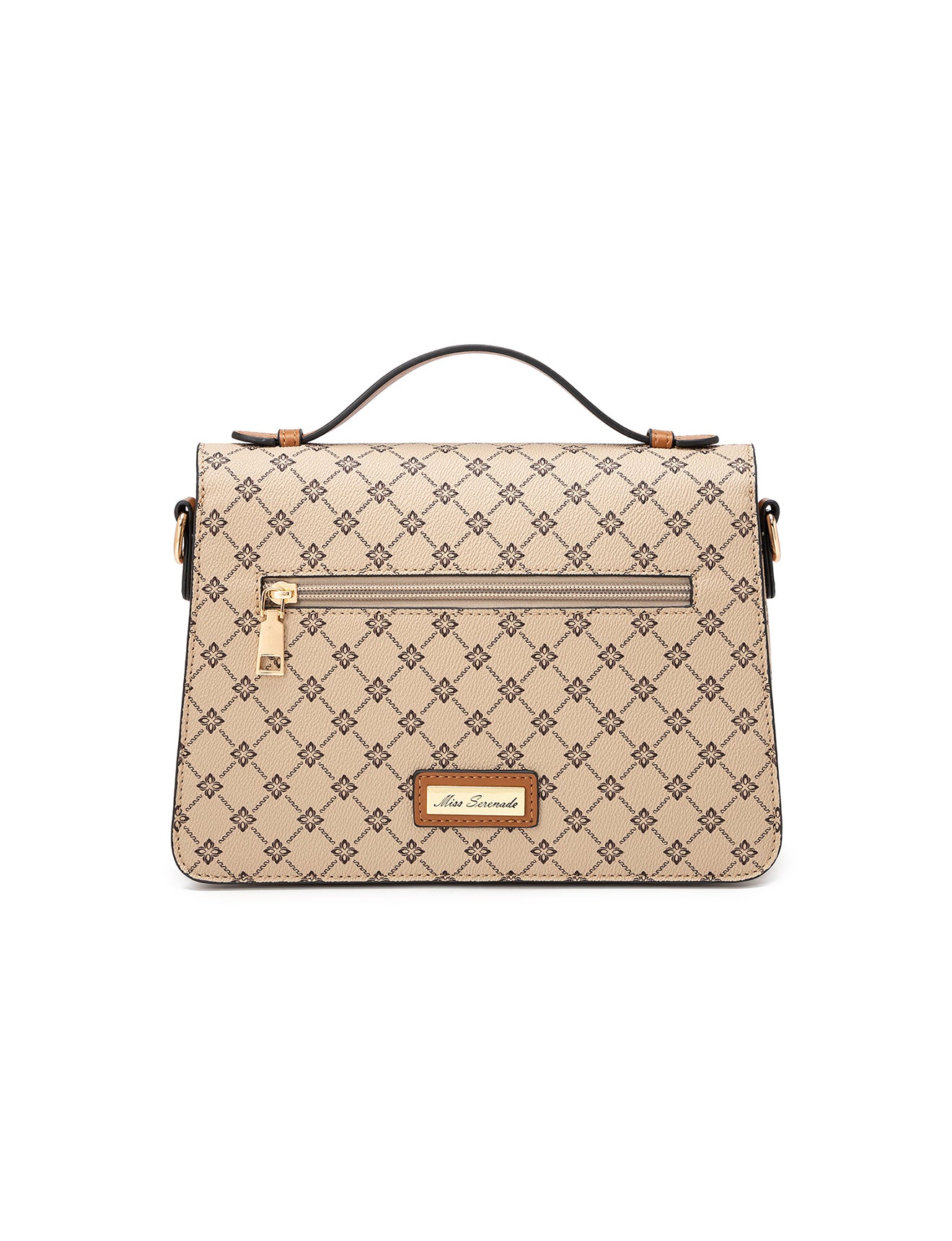 NAPLES TRIPLE COMPARTMENT BAG W/ CHAIN DETAIL AND ADJUSTABLE XBODY STRAP - BEIGE