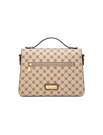 NAPLES TRIPLE COMPARTMENT BAG W/ CHAIN DETAIL AND ADJUSTABLE XBODY STRAP - BEIGE