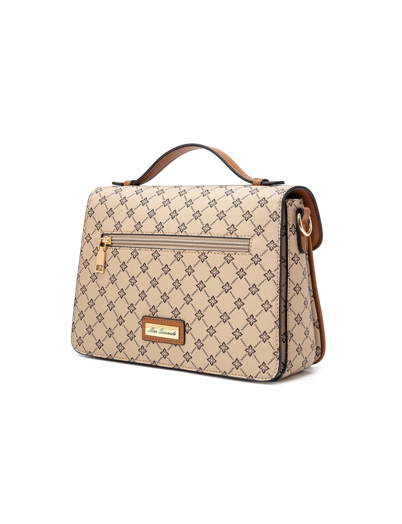 NAPLES TRIPLE COMPARTMENT BAG W/ CHAIN DETAIL AND ADJUSTABLE XBODY STRAP - BEIGE