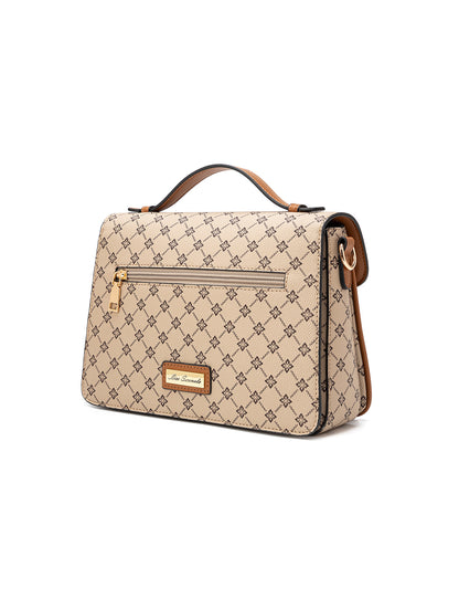 NAPLES TRIPLE COMPARTMENT BAG W/ CHAIN DETAIL AND ADJUSTABLE XBODY STRAP - BEIGE