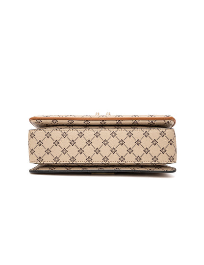 NAPLES TRIPLE COMPARTMENT BAG W/ CHAIN DETAIL AND ADJUSTABLE XBODY STRAP - BEIGE