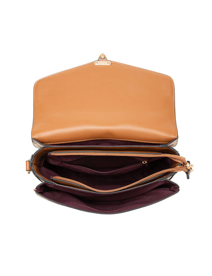 NAPLES TRIPLE COMPARTMENT BAG W/ CHAIN DETAIL AND ADJUSTABLE XBODY STRAP - BEIGE
