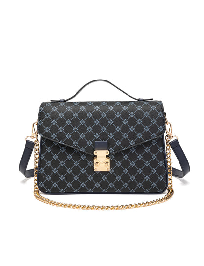 NAPLES TRIPLE COMPARTMENT BAG W/ CHAIN DETAIL AND ADJUSTABLE XBODY STRAP - NAVY
