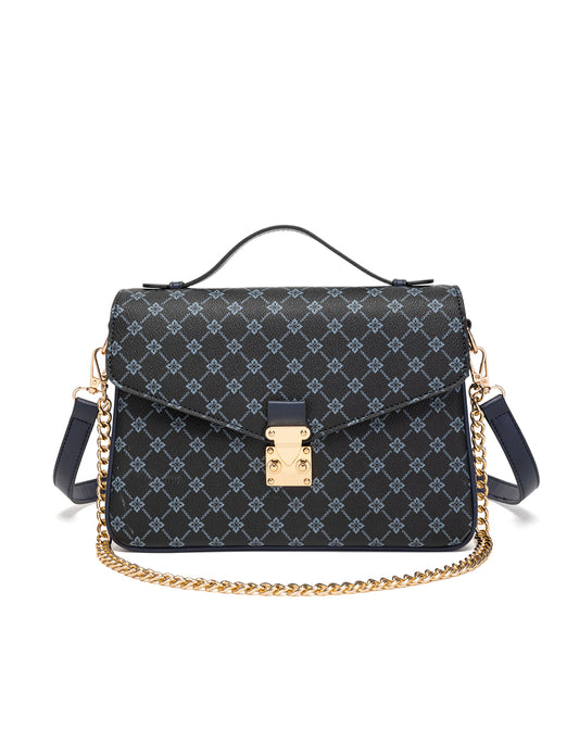 NAPLES TRIPLE COMPARTMENT BAG W/ CHAIN DETAIL AND ADJUSTABLE XBODY STRAP - NAVY