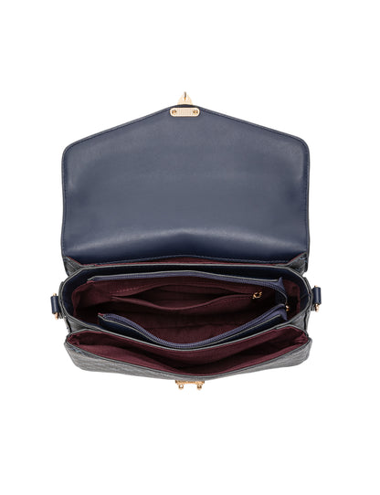 NAPLES TRIPLE COMPARTMENT BAG W/ CHAIN DETAIL AND ADJUSTABLE XBODY STRAP - NAVY