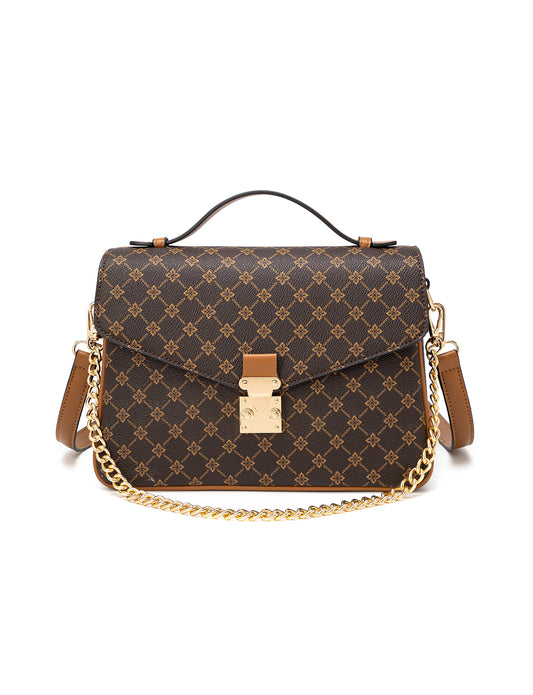 NAPLES TRIPLE COMPARTMENT BAG W/ CHAIN DETAIL AND ADJUSTABLE XBODY STRAP - TAN