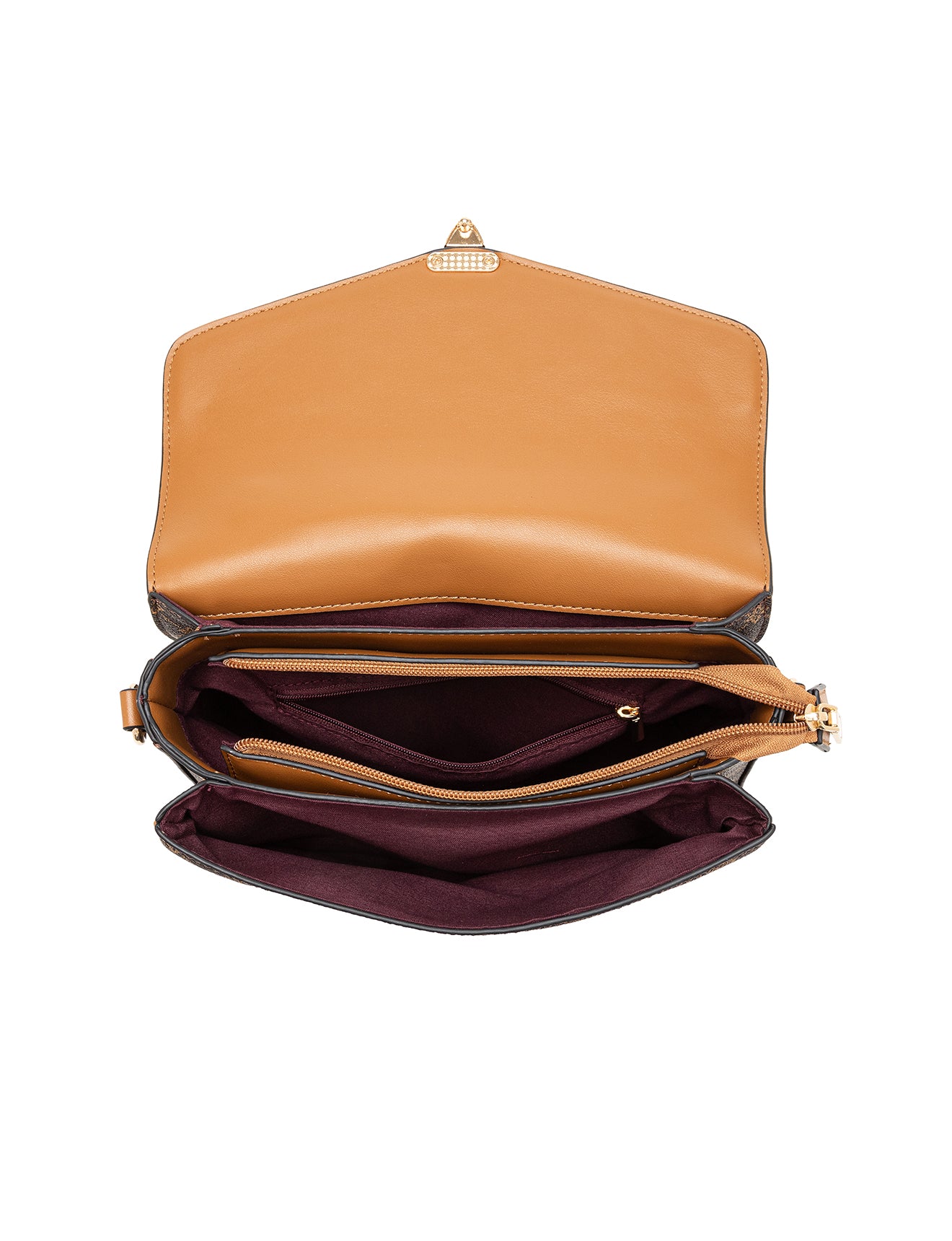 NAPLES TRIPLE COMPARTMENT BAG W/ CHAIN DETAIL AND ADJUSTABLE XBODY STRAP - NAVY