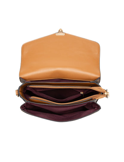 NAPLES TRIPLE COMPARTMENT BAG W/ CHAIN DETAIL AND ADJUSTABLE XBODY STRAP - NAVY