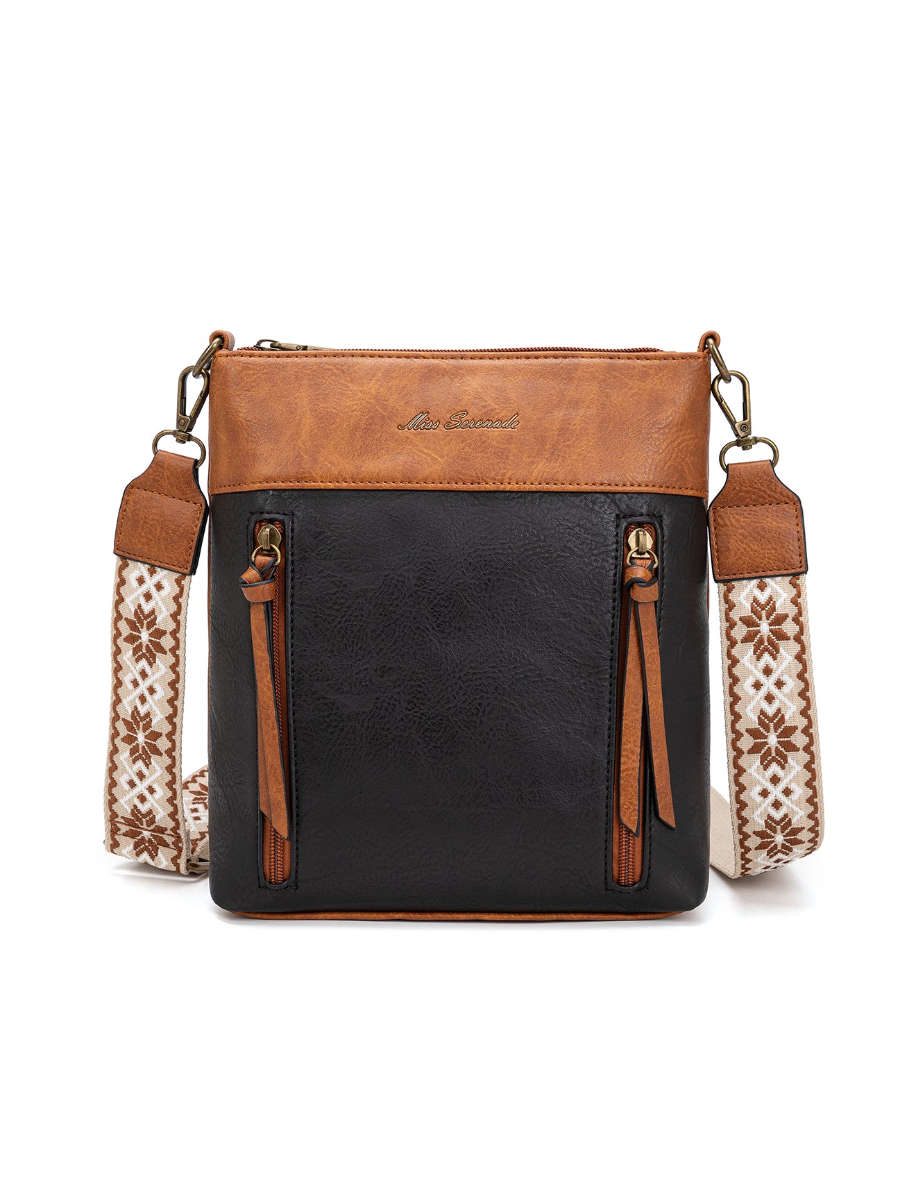 MIRANDA XBODY BAG WITH ZIPS - TAN & WHITE