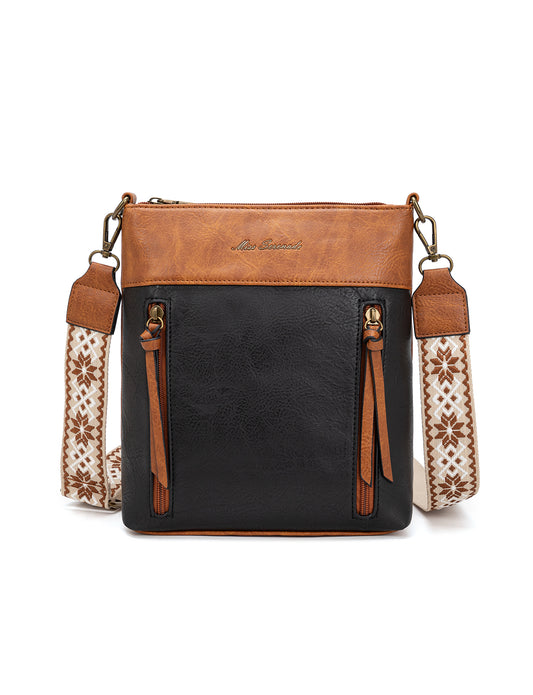 MIRANDA XBODY BAG WITH ZIPS - TAN & BLACK