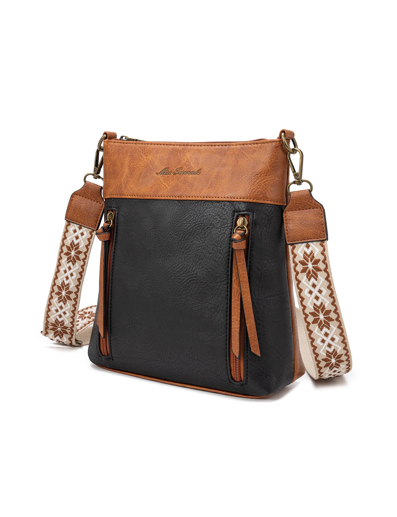 MIRANDA XBODY BAG WITH ZIPS - TAN & WHITE