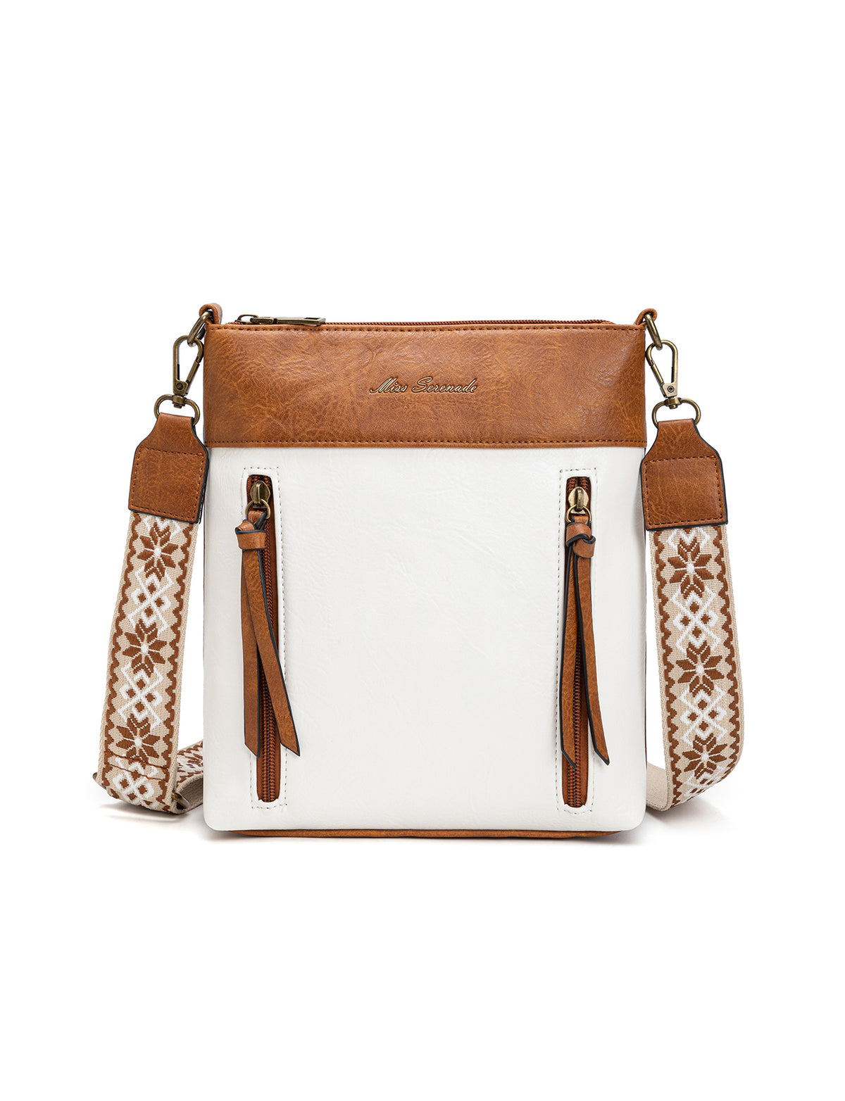 MIRANDA XBODY BAG WITH ZIPS - TAN & WHITE