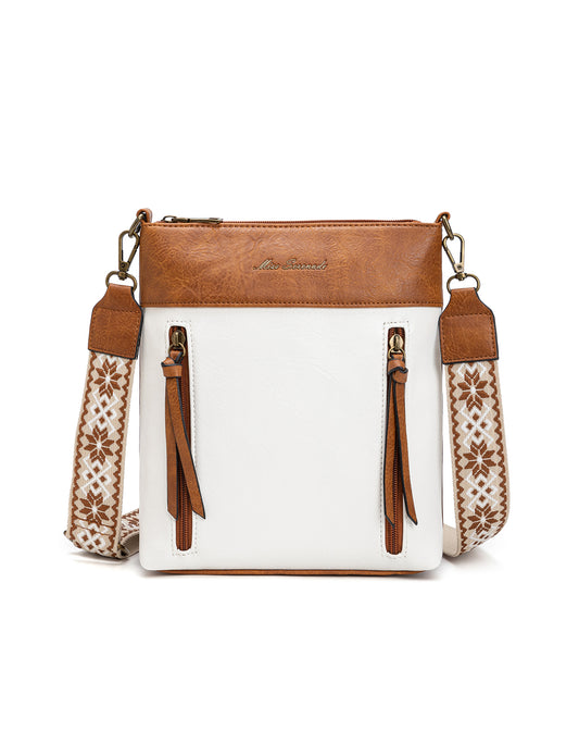 MIRANDA XBODY BAG WITH ZIPS - TAN & WHITE