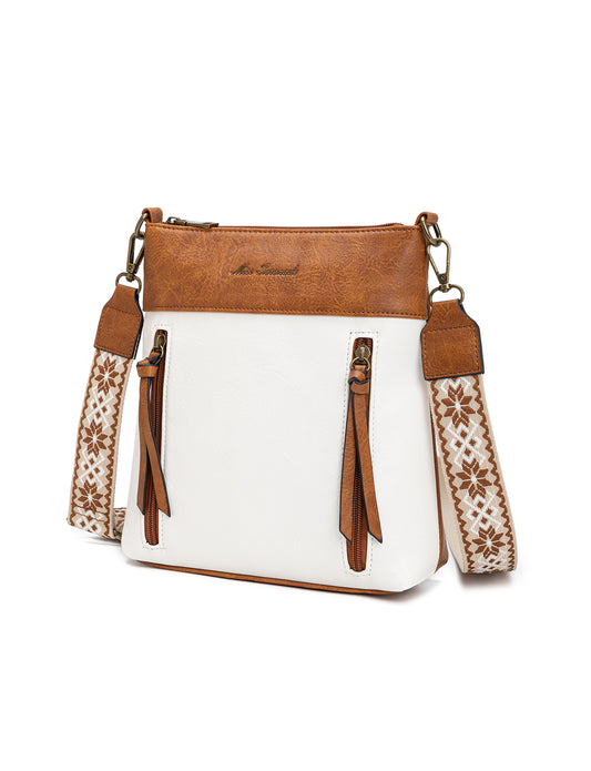 MIRANDA XBODY BAG WITH ZIPS - TAN & WHITE