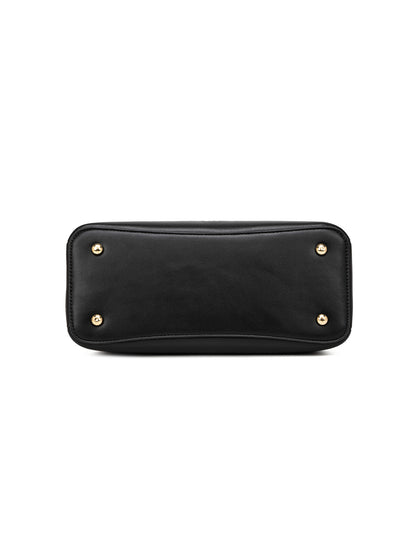 SYDNEY TRIPLE COMPARTMENT BAG WITH RAFFIA DETAIL AND XBODY STRAP - BLACK