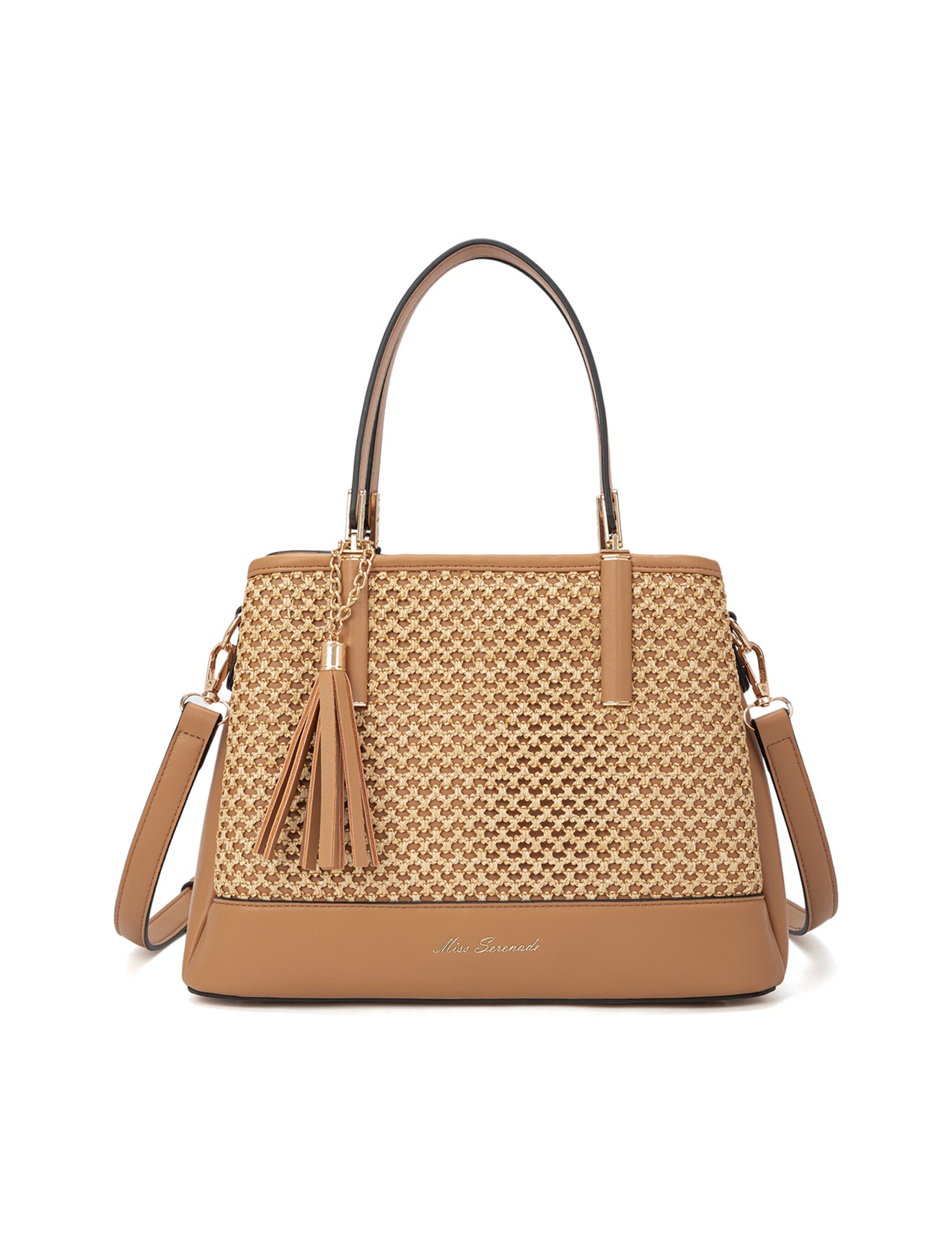 SYDNEY TRIPLE COMPARTMENT BAG WITH RAFFIA DETAIL AND XBODY STRAP - NATURAL