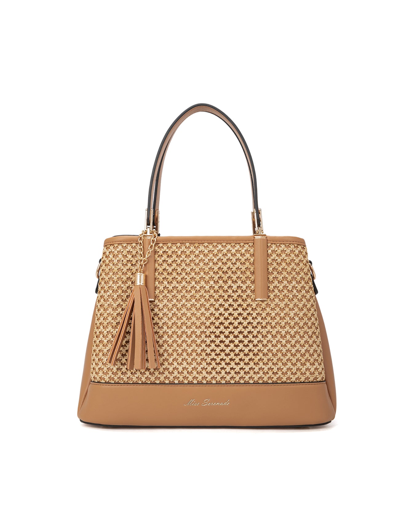 SYDNEY TRIPLE COMPARTMENT BAG WITH RAFFIA DETAIL AND XBODY STRAP - NATURAL