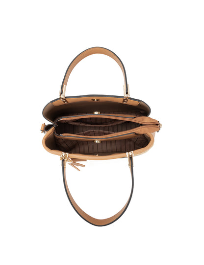 SYDNEY TRIPLE COMPARTMENT BAG WITH RAFFIA DETAIL AND XBODY STRAP - NATURAL