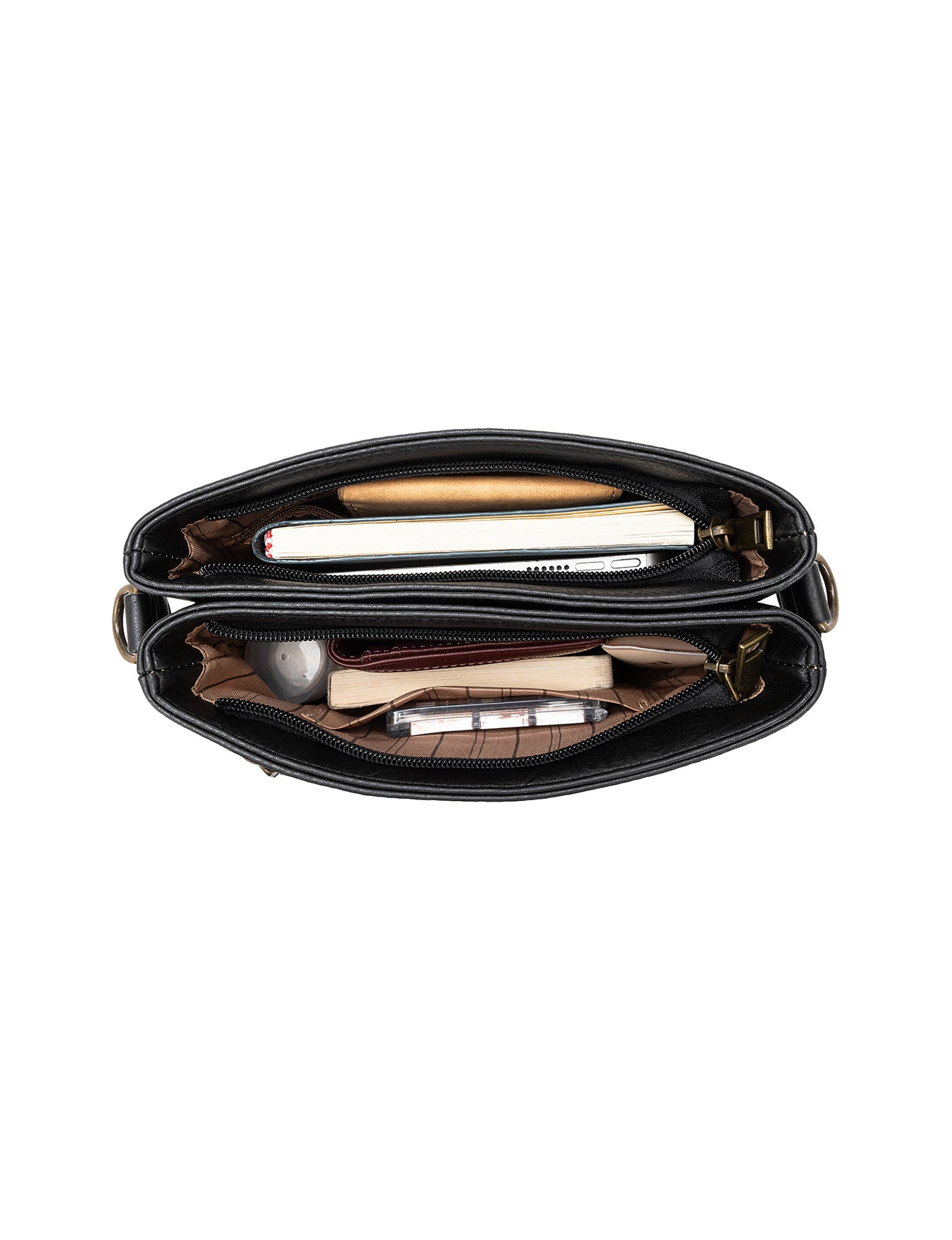 ERIN TRIPLE COMPARTMENT XBODY BAG - BLACK