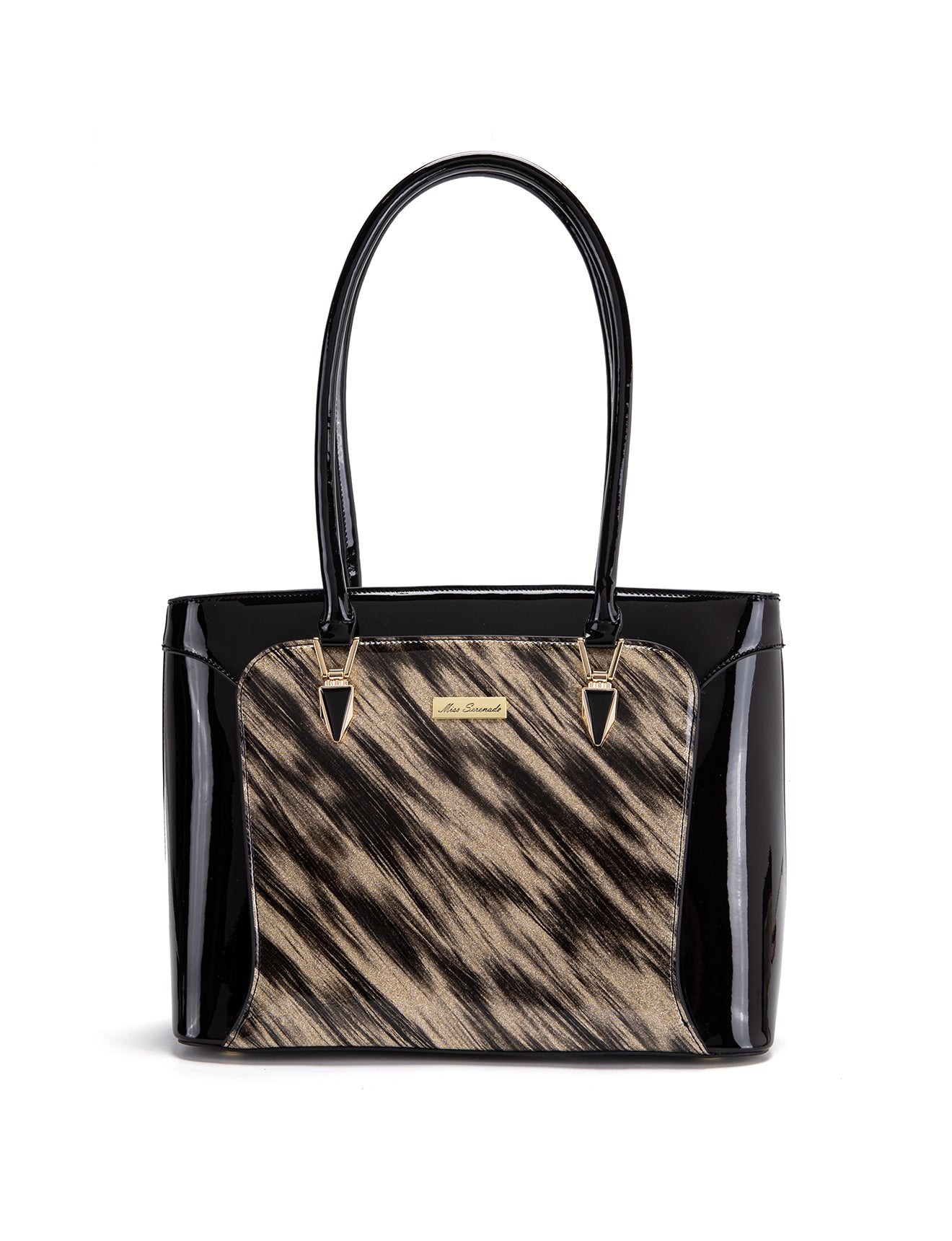 LYRA VEGAN PATENT BAG- XB-2413-GLD/BLK-SALE