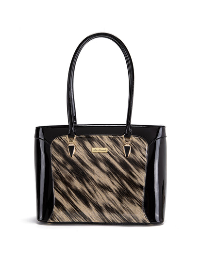 LYRA VEGAN PATENT BAG- XB-2413-GLD/BLK-SALE