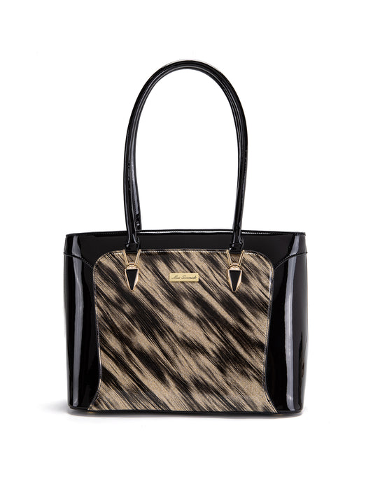 LYRA VEGAN PATENT BAG- XB-2413-GLD/BLK-SALE