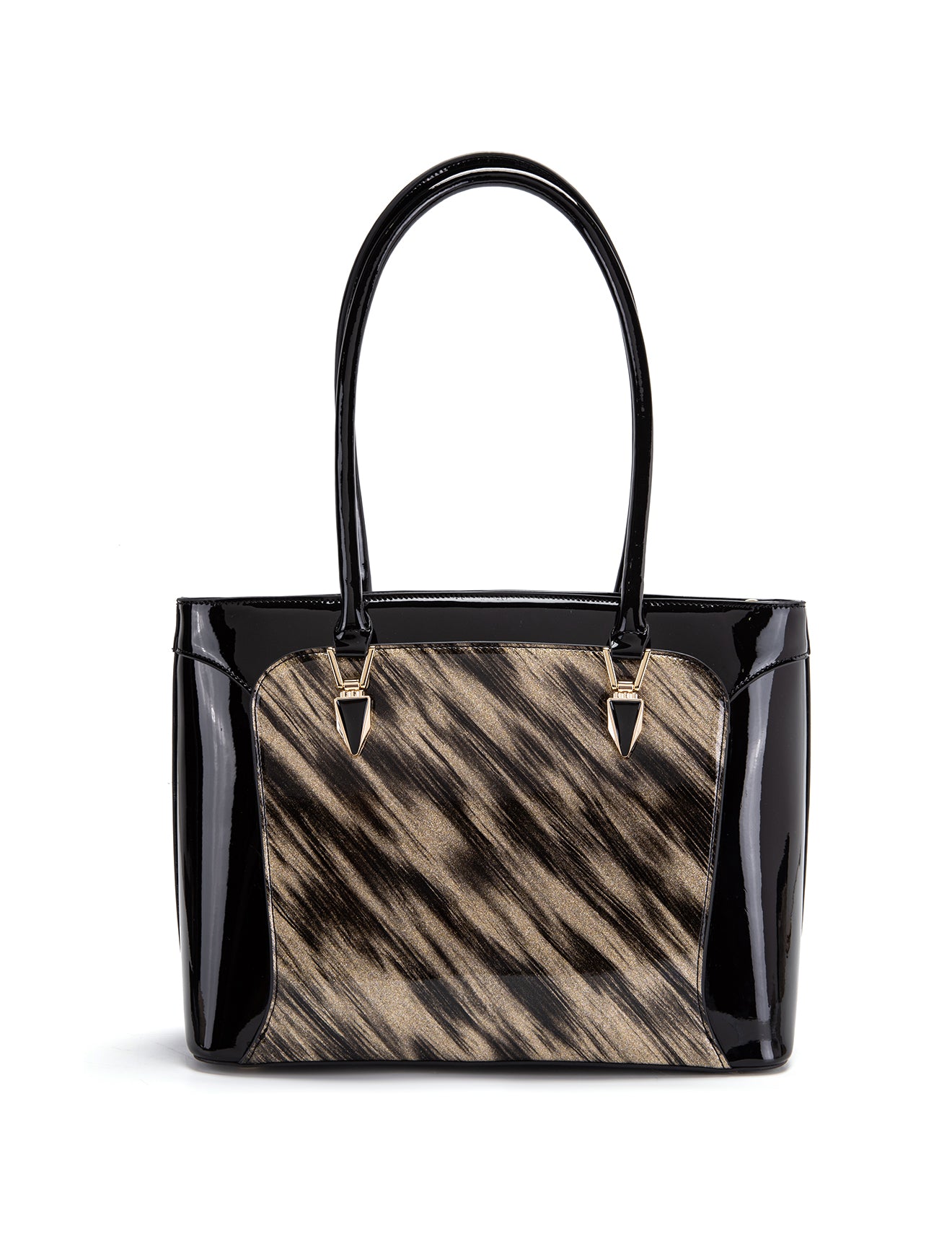 LYRA VEGAN PATENT BAG- XB-2413-GLD/BLK-SALE