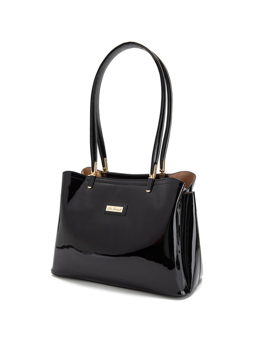 SOFIA VEGAN PATENT TRIPLE COMPARTMENT BAG- XB-2414-BLK