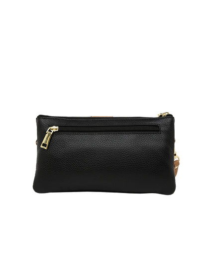 CANDICE LEATHER WALLET WITH SHOULDER STRAP- E1-0809-BLK/CAM