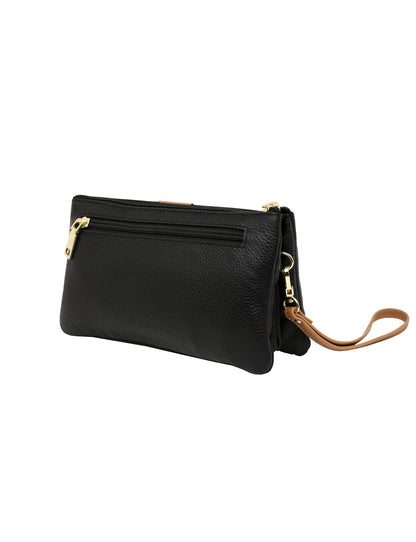CANDICE LEATHER WALLET WITH SHOULDER STRAP- E1-0809-BLK/CAM