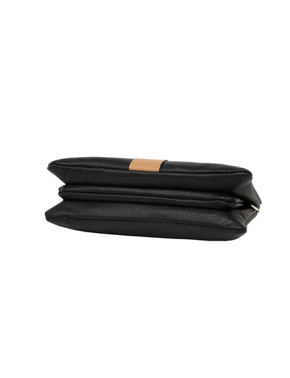 CANDICE LEATHER WALLET WITH SHOULDER STRAP- E1-0809-BLK/CAM