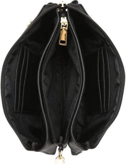 CANDICE LEATHER WALLET WITH SHOULDER STRAP- E1-0809-BLK/CAM