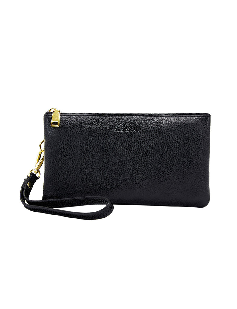 CANDICE LEATHER WALLET WITH SHOULDER STRAP BLACK Serenade Leather