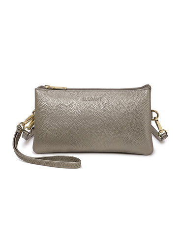 CANDICE LEATHER WALLET WITH SHOULDER STRAP- PEWTER