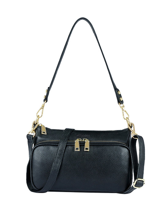 FELICITY LEATHER XBODY BAG- E1-0814A-BLK