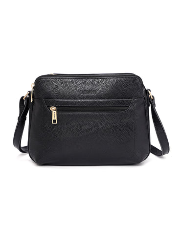 BROOKE TRIPLE COMPARTMENT LEATHER XBODY BAG- BLACK